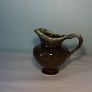 Vintage Hull Brown Drip Glazed Pitcher Vase with Eagle Design